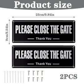2PCS Please Close the Gate Sign with 8PCS Cable Ties and Screws, Dog Signs for Gates, Fade Resistant Keep Gate Closed Sign Dogs, Please Shut the Gate Signs for Indoor Outdoors (Black)