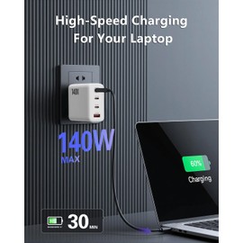 140W USB C Charger, 4-Port Foldable Compact Fast Laptop Charger Power Adapter, Advanced GaN Wall Charger, Compatible for MacBook Pro/Air, iPad Pro, iPhone 16, Galaxy S25, Steam Deck, and More (White)