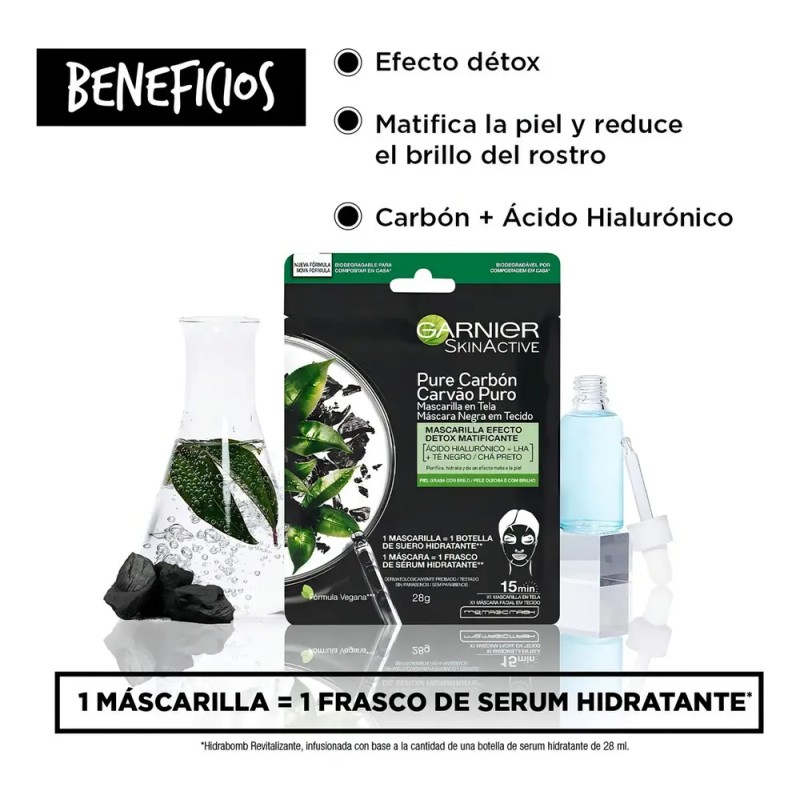 Garnier Mascarilla Facial Carbón Con Ácido Hialurónico Tipo de piel