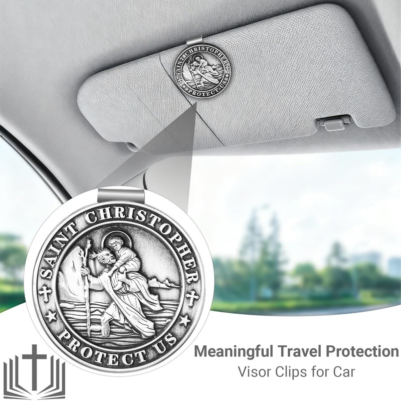 2PCS St Christopher Medal for Car Visor Clips, Catholic Gift