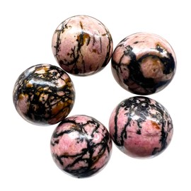 Ladeukoi Ladeukoi 5Pcs Rhodonite Crystal Sphere Ball Set, Polished Healing Energy Mineral Gemstone Balls for Reiki Chakra Decoration Fengshui 20mm