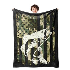 Bass Fish Throw Blanket, 320GSM Flannel Blankets for Women Girls Kids Boys Men, Luxury Bed Blanket Super Soft Cozy for Bed Sofa Couch Gifts (Fish, 60"x50")