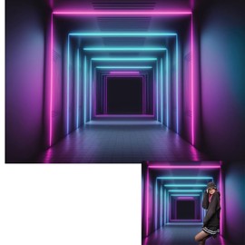 Neon Corridor Backdrop 10x8ft Fabric Glow in The Dark Party Neon Birthday Decorations Live Video Photography Background Music Band Show Banner Decor