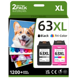 Thcbme Thcbme Compatible 63XL Ink Cartridge Replacement for HP OfficeJet 3830 4650 4655 5258 5200 Envy 4520 4512 DeskJet 2130 3630, Black, Tricolor, 2-Pack