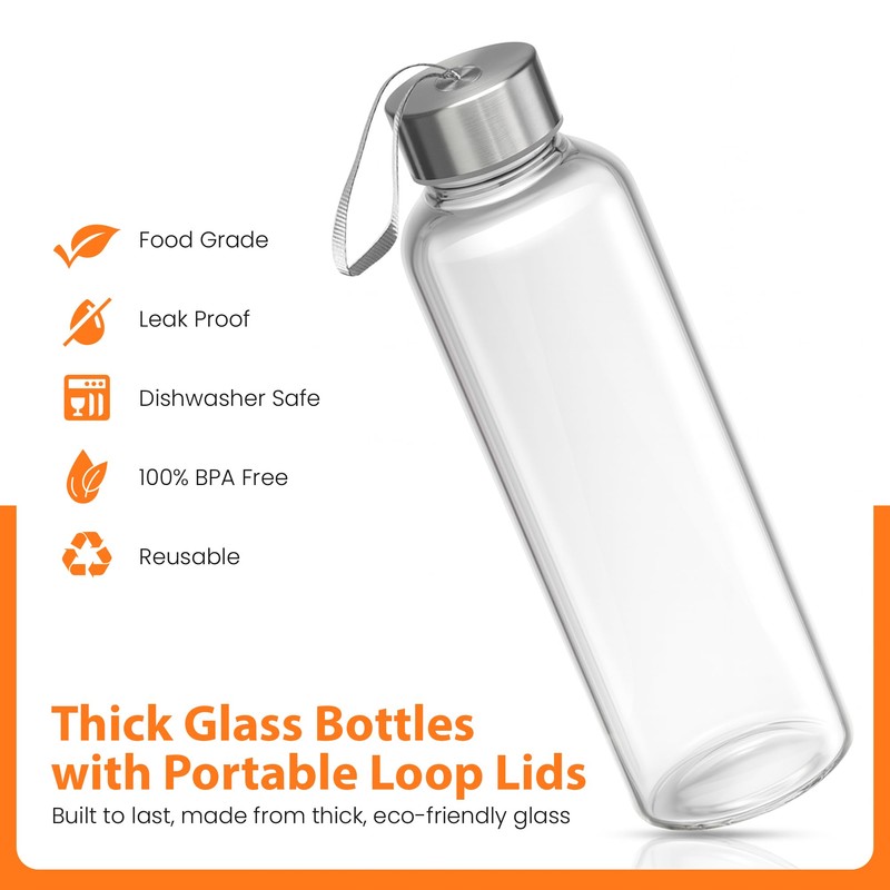 Epica glass bottles with lids – 18oz glass water bottles,