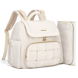 mommore Small Diaper Bag, Mini Baby Diaper Bag, Puffer Quilted Diaper Backpack with Changing Pad, Insulated Pockets, Stroller Strap, Woven Baby Bag for Travel Work