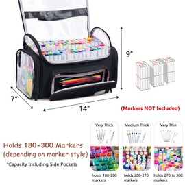 APOFFICE Large Marker Organizer Case Holds 200-300 Markers | Art Marker Storage Bag with Removable Dividers & Clear Top for Artists, Crafters & Travel - Pen, Pencil Alcohol Marker Holder - Art Supply