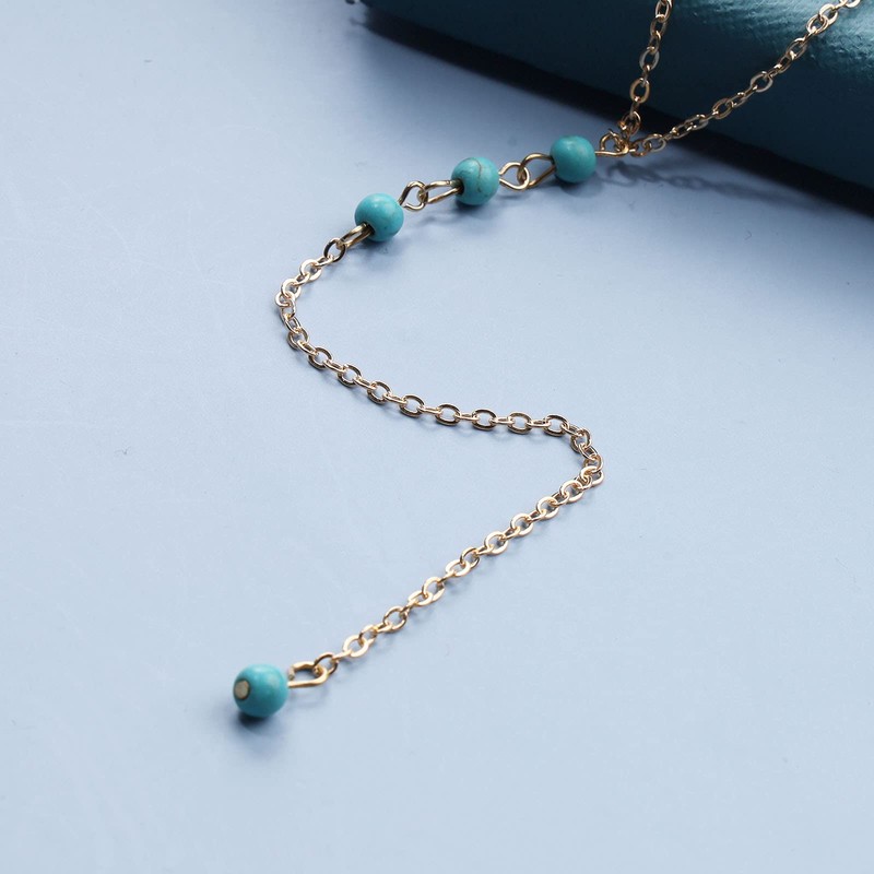 Yheakne Collar bohemio de color turquesa con parte trasera dorada,