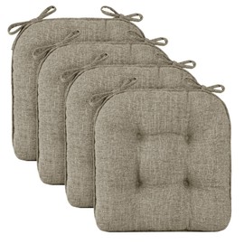 Wellsin Chair Cushions for Dining Chairs, Non-Slip Kitchen Chair Pads with Ties, Tufted Shredded Foam Kitchen Chair Cushions Set of 4, 15.5" X 15.5", Khaki
