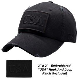Antourage American Flag Hat for Men and Women | Vintage Baseball Tactical Hat Cap with USA Flag + 2 Patriotic Patches ((11) Black)
