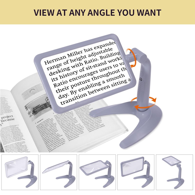 Amoper 2.5X Magnifying Glass with Light and Stand, Full-Page Desktop