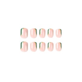 BABALAL Square Press on Nails Short Fake Nails Green Glue on Nails Swirl Acrylic Nails Squoval Stick on Nails 24Pcs Nails for Women and Girls