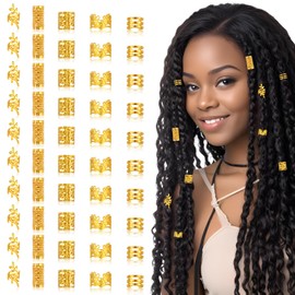 Ouligay 50pcs Gold Hair Jewelry for Braids, Loc Jewelry for Hair Dreadlocks, Hair Cuff Hair Charms, Adjustable Hair Rings, Braid Jewelry Hair Beads Decorations for Men Women