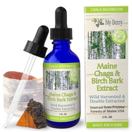 My Berry Organics Chaga Mushroom Extract Liquid, Wild Harvested & Double Extracted Maine Chaga, 2oz, No Pesticides