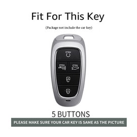 ontto 5 buttons Car Key Case Cover Fit for Hyundai Ioniq 5 Sonata Santa Fe Nexo Tucson Palisade 2020 2021 2022 2023 2024 Alloy Leather Smart Key Holder shell keyring Accessories-Round keychain