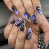 BABALAL Nails Press on Medium Almond Fake Nails Black Purple Glue on Nails Gothic Acrylic Nails with Design Punk False Nails Supplies 24Pcs Stiletto Full Cover Manicure Nails for Women Girls