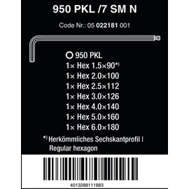 Wera 05022101001 Magnet-L-key Set for 950 PKL/7B SM metric