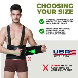 NeoTech Care Back Brace with Suspenders for Work - Industrial Lifting Safety, Elastic Compression, Hook & Loop Closure (Black, Size XL)