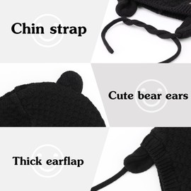 DRESHOW Unisex Baby Beanie Cap, Cute Bear Beanie with Earflaps for Toddlers, Warm for Autumn and Winter, White