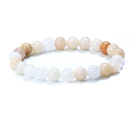 Raffici Mixed Moonstone Bracelet Bead 8 mm Anxiety Relief Chakra Healing Adjustable Stretch Gemstone Unisex