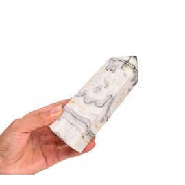 AMOYSTONE Natural Gemstone Striped Agate Hexagonal Wand 6 Faceted Pillar Single 0.6-1 Lbs for Reiki, Meditation, Collection, Home Décor