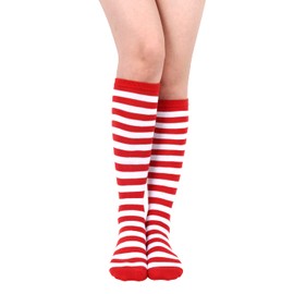 Benefeet Sox - Calcetines altos a rayas para mujer con diseño de rayas divertidas y coloridas para niñas, calcetines de tubo, raya roja y blanca, One Size