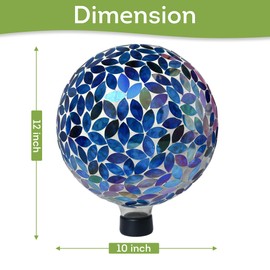 Lily's Home 10" Mosaic Gazing Ball for The Garden, Patio, and Courtyard. Indoor/Outdoor Glass Gazing Globe Yard Decoration. Vibrant Colores and Ideal Lawn décor and Gift.