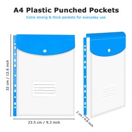 Yovell Plastic Wallets A4 10 Pack Punched Pockets A4 File Folders Plastic Document Filing Sleeves with Lable Pocket Crystal Clear (Multi-Colour)