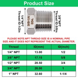 SWZHAI 10PCS 304 Stainless Steel Reducer Hex Bushing 3/8" NPT Male to 1/4" NPT Female Hex Head Pipe Fitting, Forging Threaded Reducing Pipe Fitting Adapter