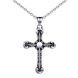 Feilok Stainless Steel Men's Necklace Chain Necklace Bracelet Cross Religion Faith Hope with Cross Pendant Jewellery for Men Chain Length 55 cm, Stainless Steel