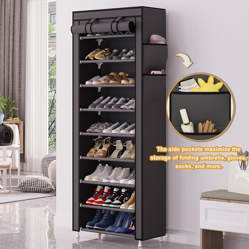 Calmootey 9 Tier Shoe Rack Organizer,Portable Shoe Shelf with Nonwoven