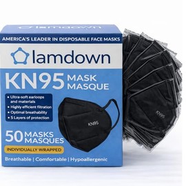 (50-Pack) KN95 Face Masks, Individually Wrapped, Premium Disposable Dust Mask, Black