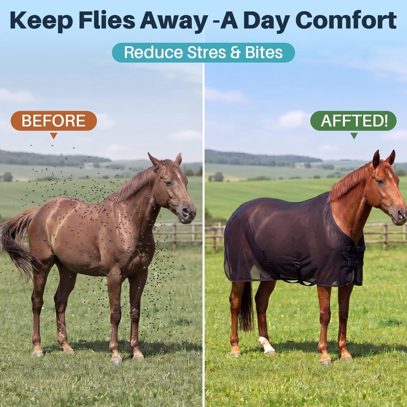 Hsei Horse Fly Sheet Black Mesh Breathable UV Protection Summer