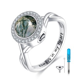 Moss Agate Urn Rings for Ashes for Women Sterling Silver Moss Agate Cremation Keepsake Jewelry Gift for Women 8