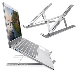 Laptop Stand for 10-17.3 Inch Laptop Tablet, 7 Tier Height Adjustment Aluminium Laptop Riser, Vented Cooling Desktop Laptop Holder Support up to 20 kg (Light Silver Aluminium)