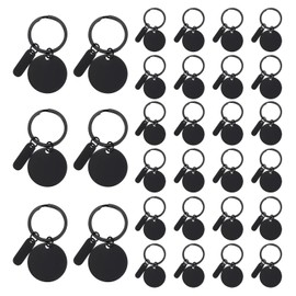 [PATIKIL] ステンレス製エングレービングキーチェーン空白 30個 メタルレザー刻印可能なスタンピング空白キーリングタグ DIYキーチェーン クラフト 黒トーン（ラウンド）