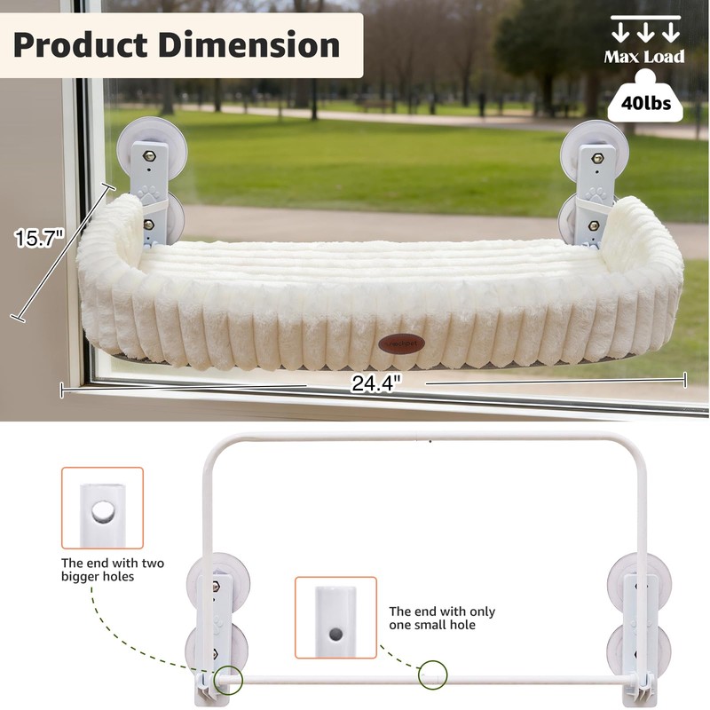 Cordless Cat Window Perch, Large Size Hammock with 4 Strong