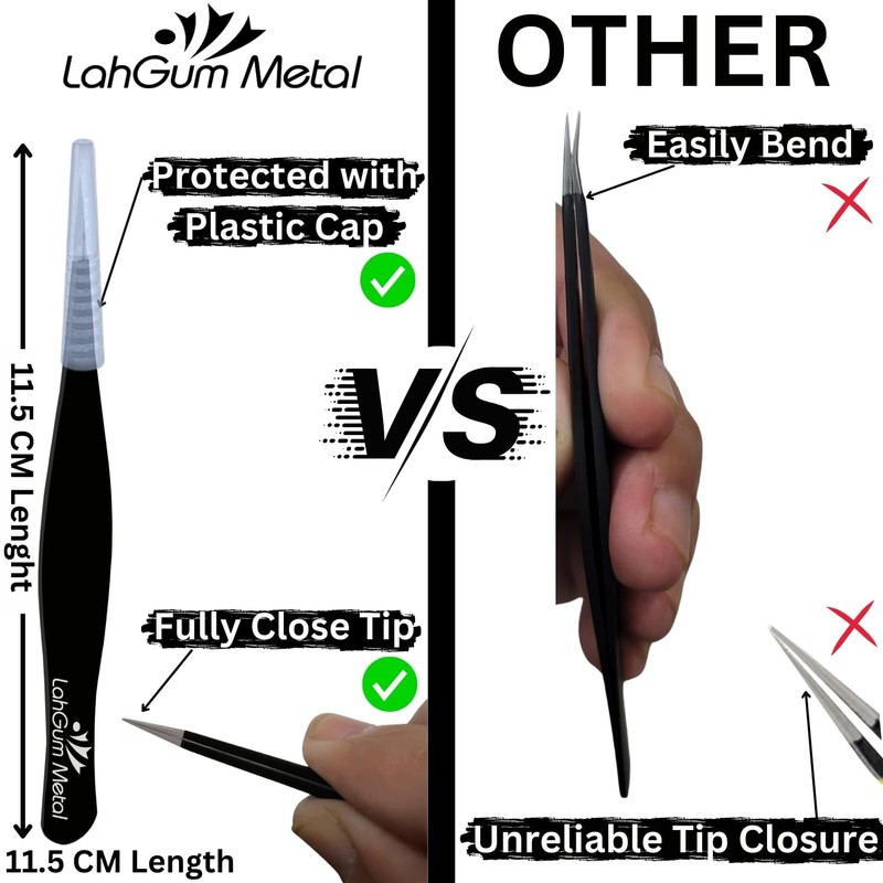 LahGum Metal Super Sharp Pointed Tweezers - Precision Fine Point