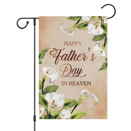 Louise Maelys Happy Father's Day in Heaven Garden Flag 12x18 Double Sided, Burlap Memorial Lily Flower Garden Flags Banners for Daddy Papa Grandpa Outdoor Home Decor (Only Flag)