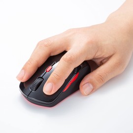 Sanwa Supply MA-WBTBL193BKR Mouse Combo (Bluetooth + 2.4 GHz Wireless Compatible), Silent Buttons, Blue LED, 5 Buttons (Back/Forward Buttons), Medium Size, Black x Red