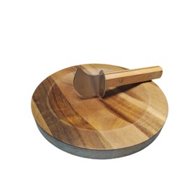 TLIOCAS Round Mezzaluna Cutting Board Charcuterie 8" Gourmet Cutting Board with One Handed Rocker Knife for Serving Steak,Cheese,Small Veggie n Fruits