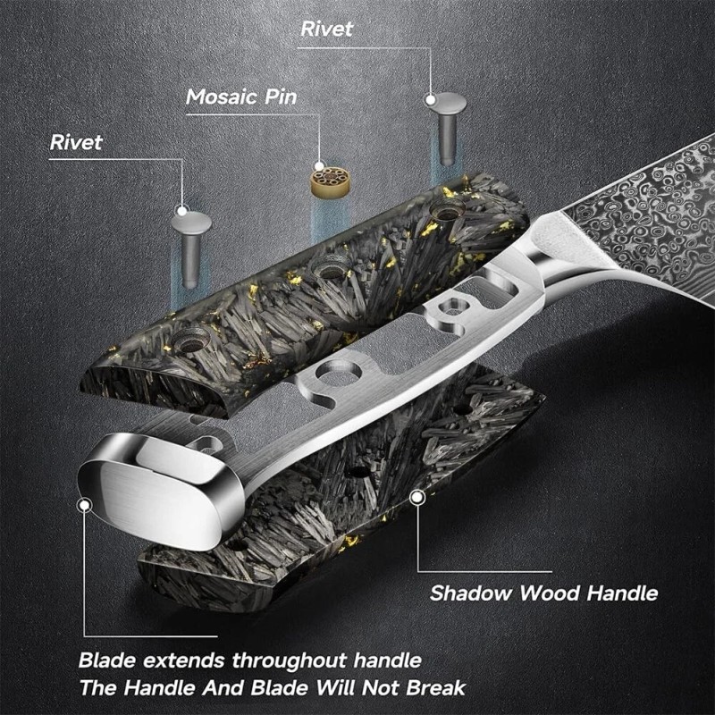 Kuwata 8 Inch Damascus Professional Black Gold Series Chefs Knife
