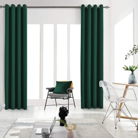 JSFLY Blackout Curtains for Bedroom Thermal Insulated Light Blocking Room Darkening Curtains Solid Grommet Window Drapes for Living Room, Set of 2 Curtain Panels 52 W x 96 L inch Long Hunter Green