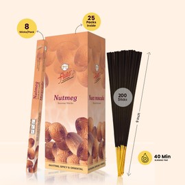 Flute Nutmeg Incense Sticks – Spicy, Earthy & Sweet Aroma for Cleansing, Calm & Positive Vibes – 8 Sticks/Pack, 25 Packs/Box (9 Inch, 200 Sticks) | 40 Minutes Burn Time