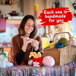 Handmade Crochet Fries Stuffed Crafts knitted Fries Plush for Funny Gag/Christmas/Encouragement