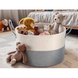 Extra Large Basket, 21.7"D X 13.8"H Cotton Rope Basket with Handles, XXL Blanket Storage for Living Room, Decorative Toys Basket, Baby Laundry Baskets, Soft Nursery Basket for Organizing (Grey)
