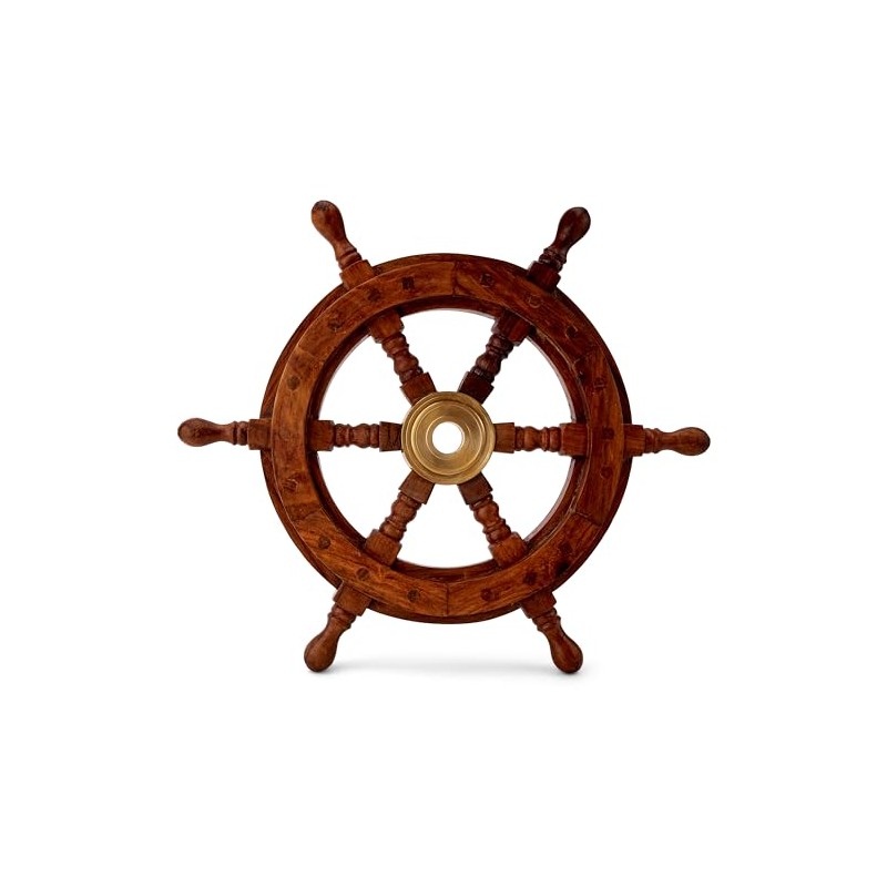 NKlaus 30 cm Maritime Steering Wheel Wood with Brass Hub