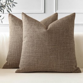 JOTOM Set of 2 Cushion Covers 60x60 cm Linen Coffee Brown Decorative Throw Pillow Covers 24x24 Inch Square Cushion Case Home Decor Pillowcases for Couch Sofa Living Room Bed (Coffee Brown)