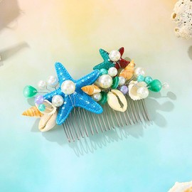 Evlry Starfish Hair Comb Silver Beach Shell Pearls Bridal Headpiece Wedding Hair Accessories for Women and Girls