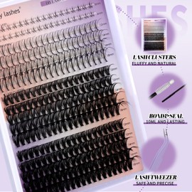 DIY Natural Lash Clusters Kit,Individual False Eyelashes Wispy Cluster Eyelash Extensions 12-18mm Mixed D/3D Curl Eyelash Clusters Kit with Lash Bond and Seal,Lash Tweezers for Self Use(3D-40/50D Kit)